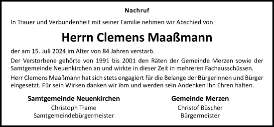 Traueranzeige von Clemens Maaßmann von Neue Osnabrücker Zeitung GmbH & Co. KG