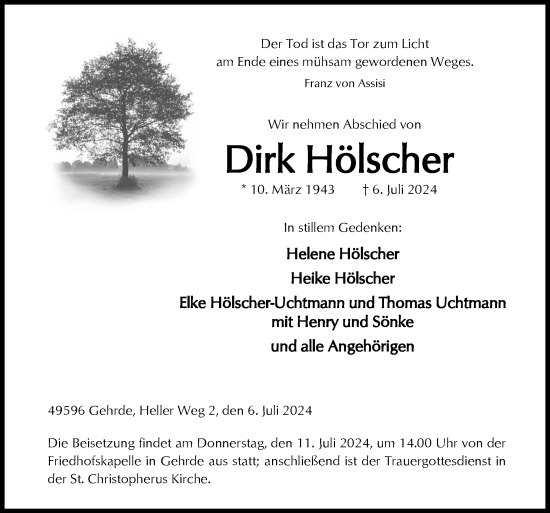 Traueranzeige von Dirk Hölscher von Neue Osnabrücker Zeitung GmbH & Co. KG