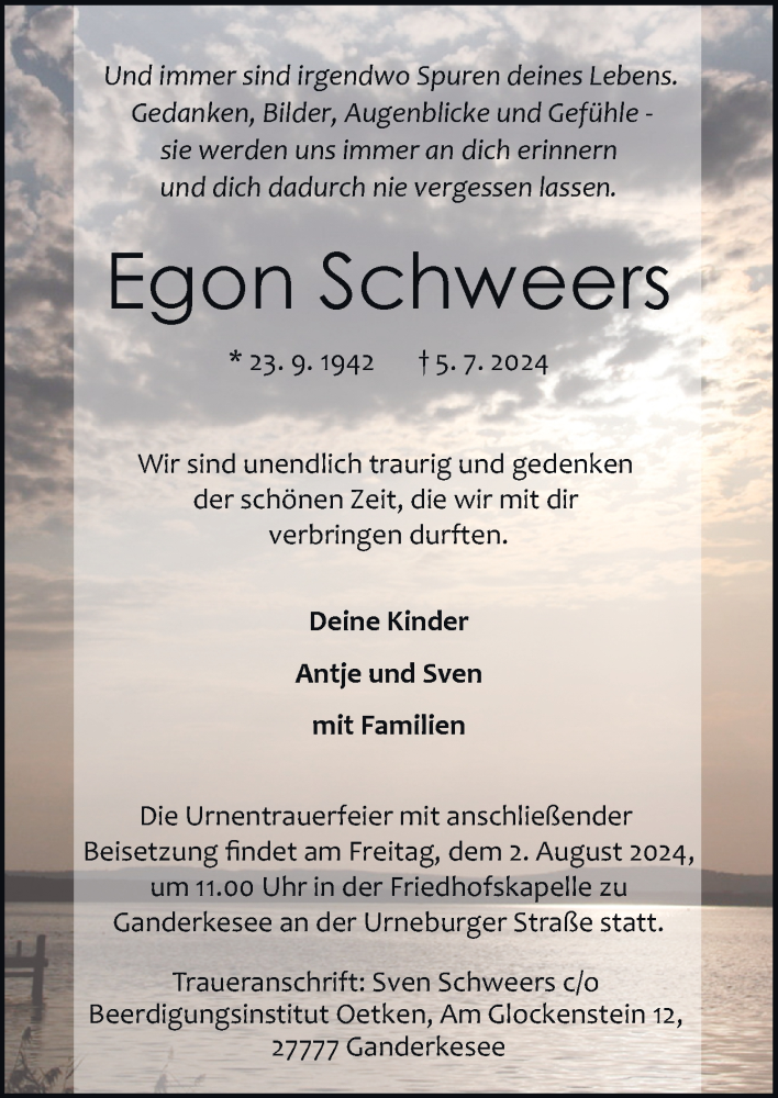  Traueranzeige für Egon Schweers vom 13.07.2024 aus DK Medien GmbH & Co. KG