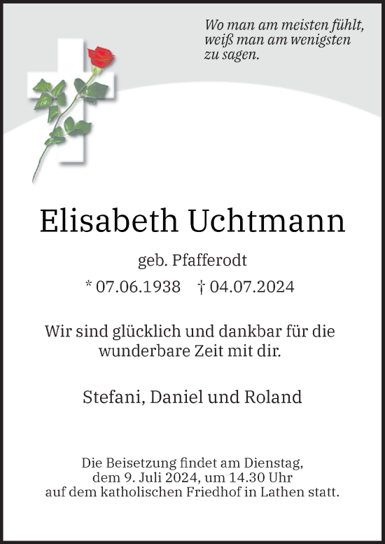 Traueranzeige von Elisabeth Uchtmann von Neue Osnabrücker Zeitung GmbH & Co. KG