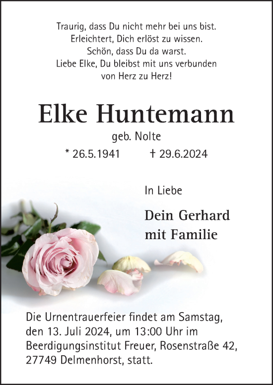 Traueranzeige von Elke Huntemann von DK Medien GmbH & Co. KG