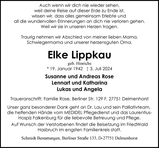Traueranzeige von Elke Lippkau von DK Medien GmbH & Co. KG