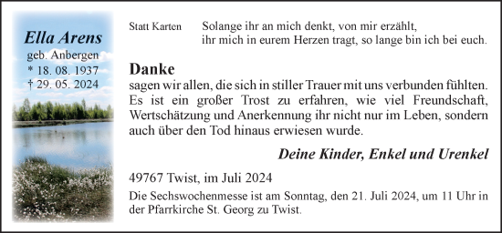 Traueranzeige von Ella Arens von Neue Osnabrücker Zeitung GmbH & Co. KG