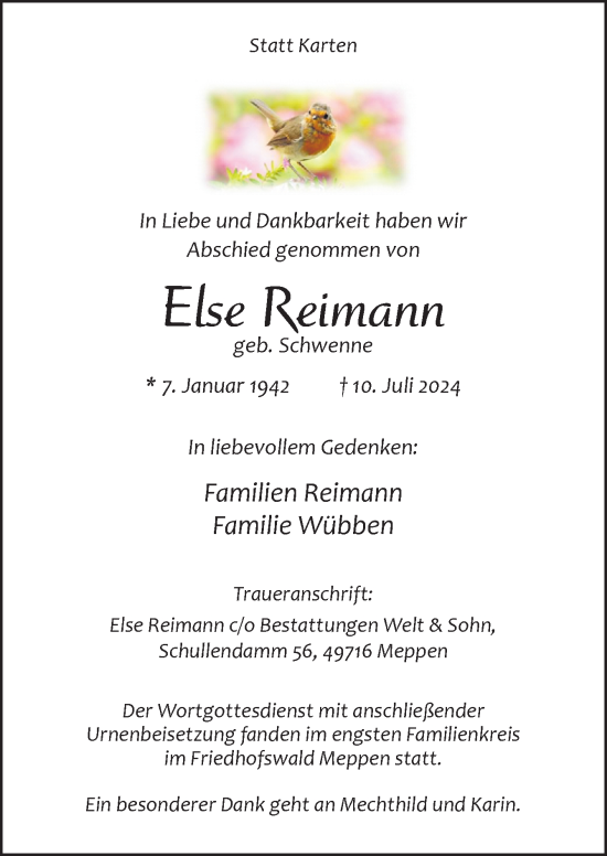 Traueranzeige von Else Reimann von Neue Osnabrücker Zeitung GmbH & Co. KG