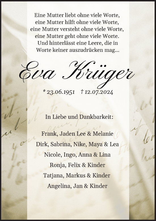 Traueranzeige von Eva Krüger von Neue Osnabrücker Zeitung GmbH & Co. KG