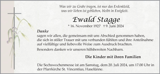 Traueranzeige von Ewald Stagge von Neue Osnabrücker Zeitung GmbH & Co. KG