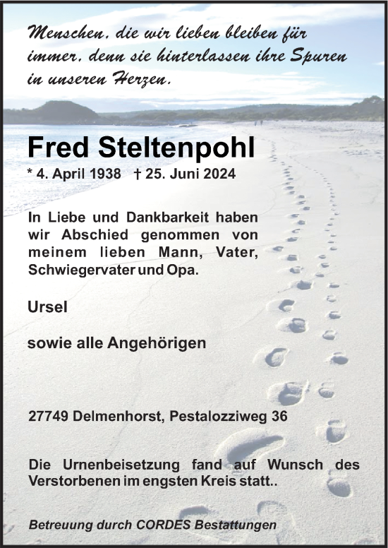 Traueranzeige von Fred Steltenpohl von DK Medien GmbH & Co. KG