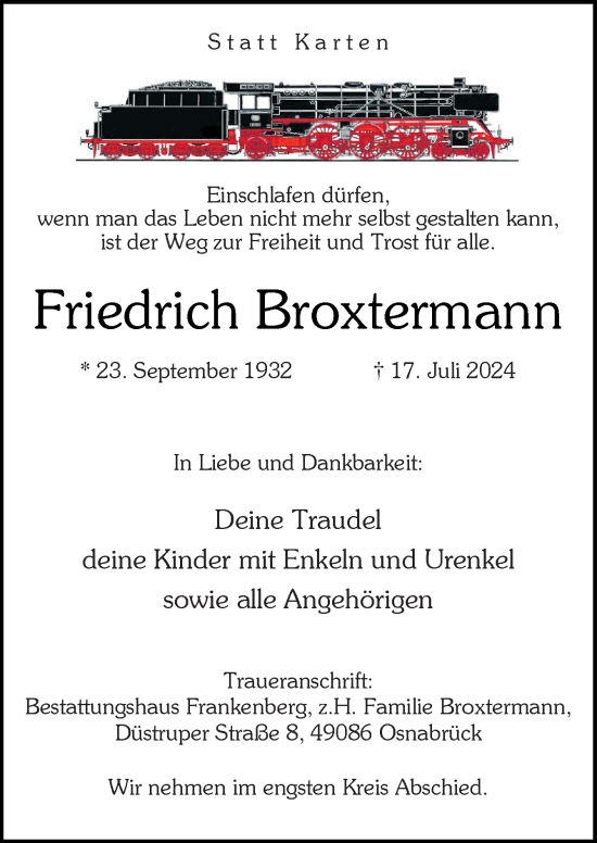 Traueranzeige von Friedrich Broxtermann von Neue Osnabrücker Zeitung GmbH & Co. KG