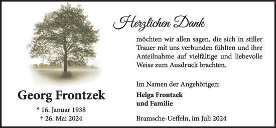 Traueranzeige von Georg Frontzek von Neue Osnabrücker Zeitung GmbH & Co. KG