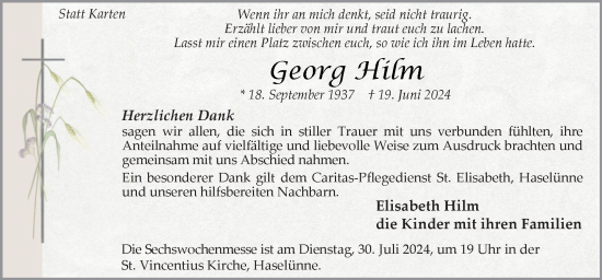 Traueranzeige von Georg Hilm von Neue Osnabrücker Zeitung GmbH & Co. KG