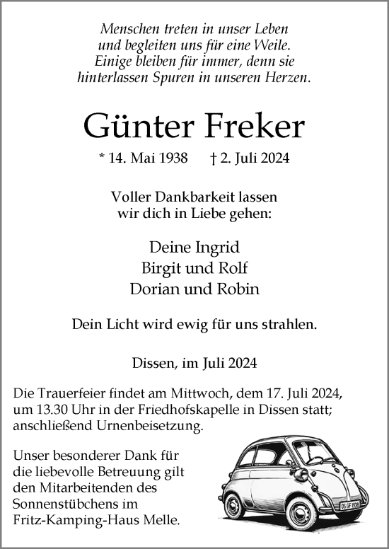 Traueranzeige von Günter Freker von Neue Osnabrücker Zeitung GmbH & Co. KG