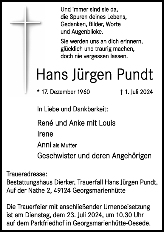 Traueranzeige von Haans Jürgen Pundt von Neue Osnabrücker Zeitung GmbH & Co. KG