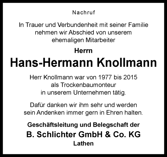 Traueranzeige von Hans-Hermann Knollmann von Neue Osnabrücker Zeitung GmbH & Co. KG