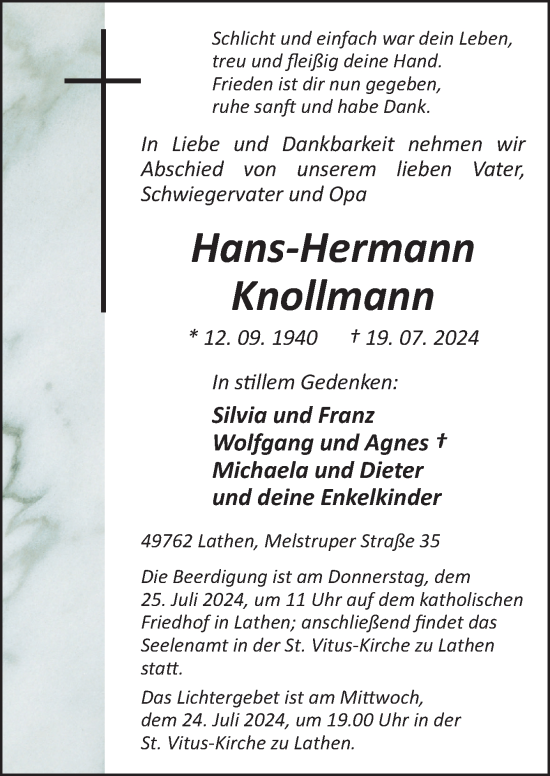 Traueranzeige von Hans-Hermann Knollmann von Neue Osnabrücker Zeitung GmbH & Co. KG
