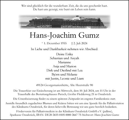 Traueranzeige von Hans-Joachim Gumz von Neue Osnabrücker Zeitung GmbH & Co. KG