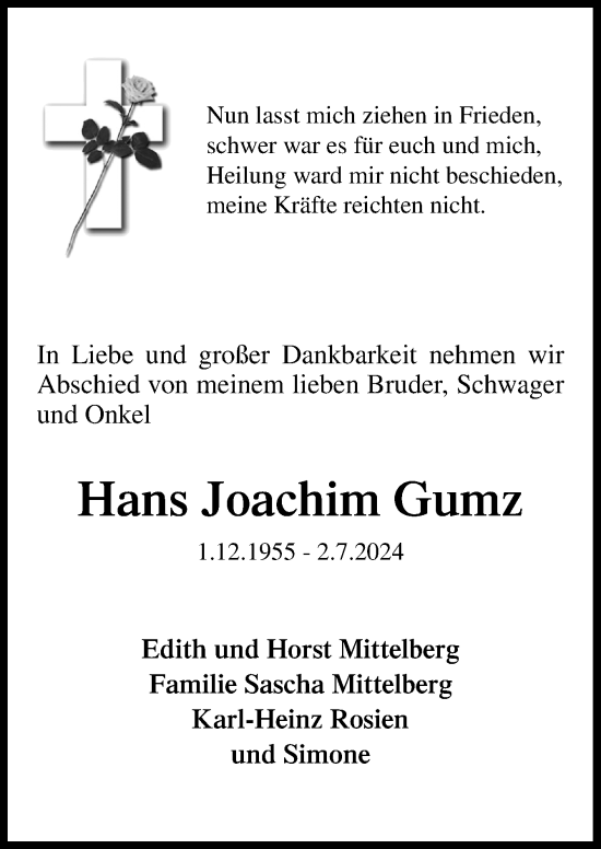 Traueranzeige von Hans Joachim Gumz von Neue Osnabrücker Zeitung GmbH & Co. KG