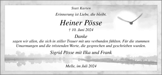 Traueranzeige von Heiner Pösse von Neue Osnabrücker Zeitung GmbH & Co. KG