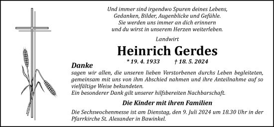 Traueranzeige von Heinrich Gerdes von Neue Osnabrücker Zeitung GmbH & Co. KG