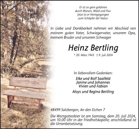 Traueranzeige von Heinz Bertling von Neue Osnabrücker Zeitung GmbH & Co. KG
