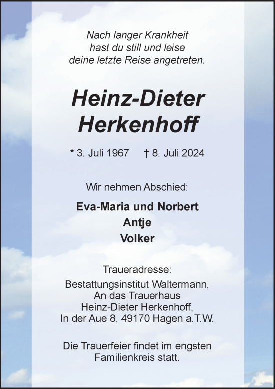 Traueranzeige von Heinz-Dieter Herkenhoff von Neue Osnabrücker Zeitung GmbH & Co. KG