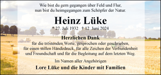 Traueranzeige von Heinz Lüke von Neue Osnabrücker Zeitung GmbH & Co. KG