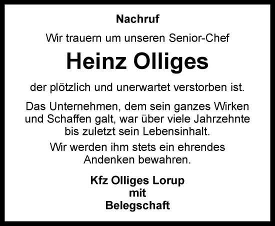 Traueranzeige von Heinz Olliges von Neue Osnabrücker Zeitung GmbH & Co. KG