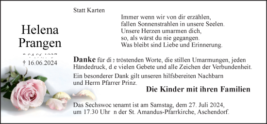 Traueranzeige von Helena Prangen von Neue Osnabrücker Zeitung GmbH & Co. KG