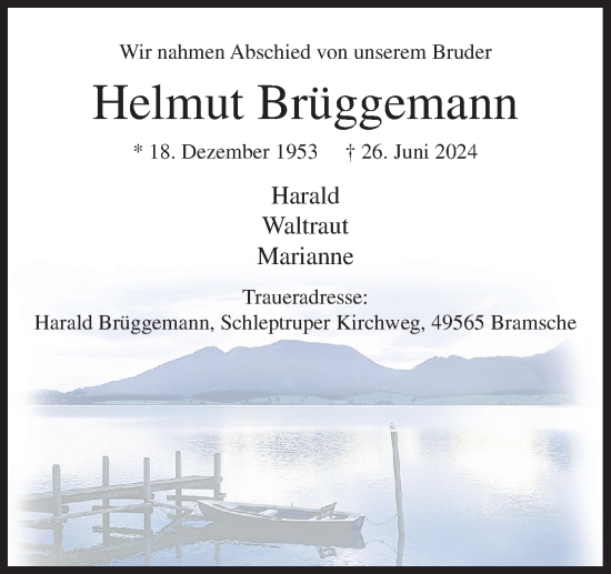 Traueranzeige von Helmut Brüggemann von Neue Osnabrücker Zeitung GmbH & Co. KG