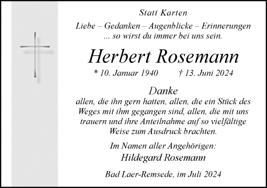 Traueranzeige von Herbert Rosemann von Neue Osnabrücker Zeitung GmbH & Co. KG