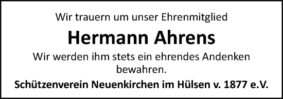 Traueranzeige von Hermann Ahrens von Neue Osnabrücker Zeitung GmbH & Co. KG