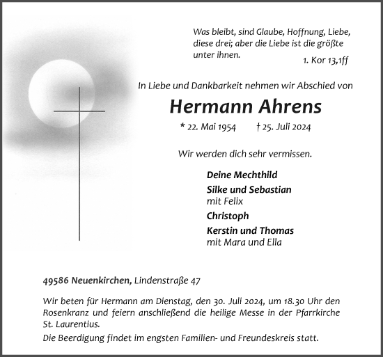 Traueranzeige von Hermann Ahrens von Neue Osnabrücker Zeitung GmbH & Co. KG