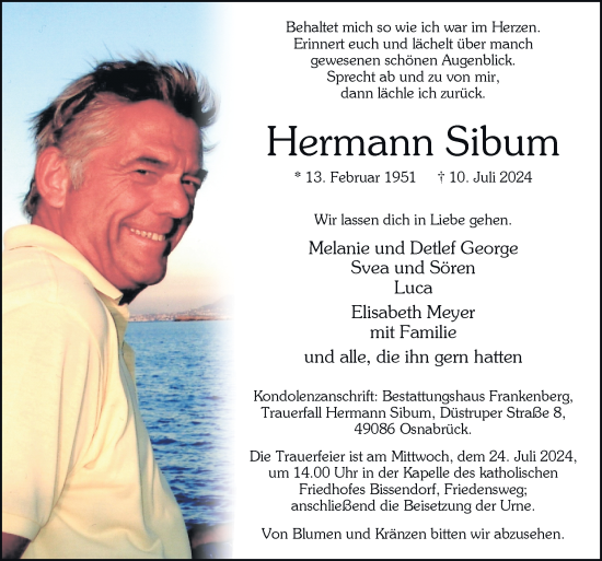 Traueranzeige von Hermann Sibum von Neue Osnabrücker Zeitung GmbH & Co. KG