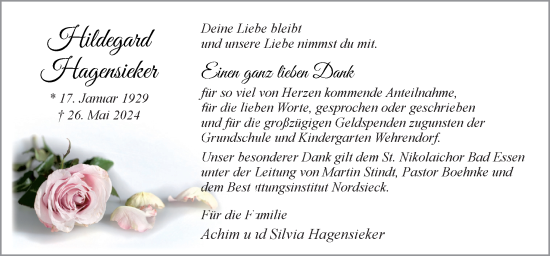 Traueranzeige von Hildegard Hagensieker von Neue Osnabrücker Zeitung GmbH & Co. KG