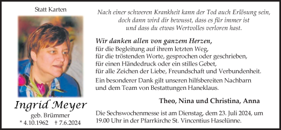 Traueranzeige von Ingrid Meyer von Neue Osnabrücker Zeitung GmbH & Co. KG