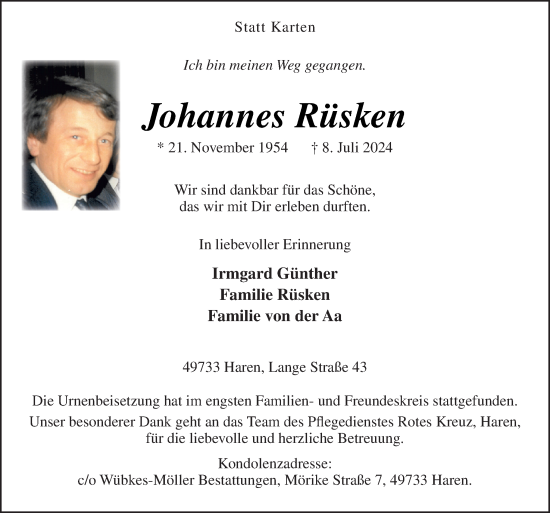 Traueranzeige von Johannes Rüsken von Neue Osnabrücker Zeitung GmbH & Co. KG