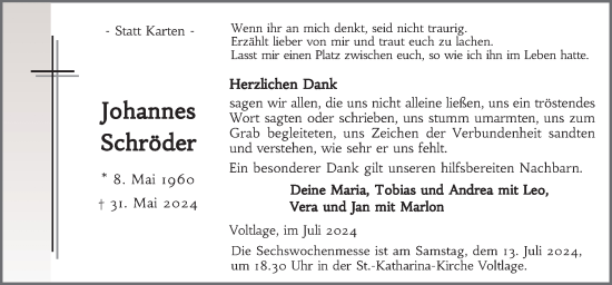 Traueranzeige von Johannes Schröder von Neue Osnabrücker Zeitung GmbH & Co. KG