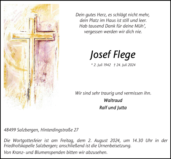 Traueranzeige von Josef Flege von Neue Osnabrücker Zeitung GmbH & Co. KG