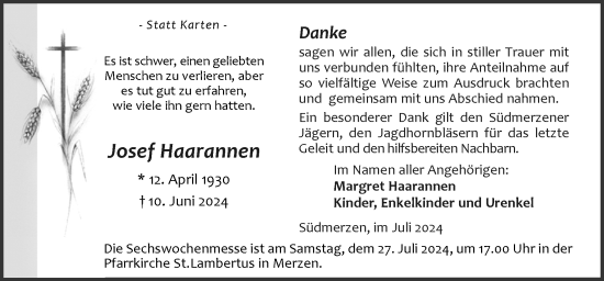 Traueranzeige von Josef Haarannen von Neue Osnabrücker Zeitung GmbH & Co. KG