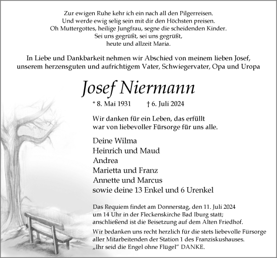 Traueranzeige von Josef Niermann von Neue Osnabrücker Zeitung GmbH & Co. KG