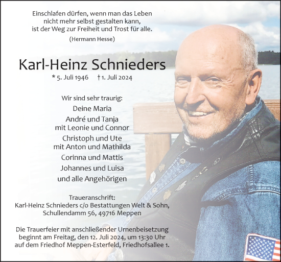 Traueranzeige von Karl-Heinz Schnieders von Neue Osnabrücker Zeitung GmbH & Co. KG