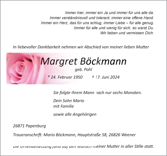 Traueranzeige von Margret Böckmann von Neue Osnabrücker Zeitung GmbH & Co. KG