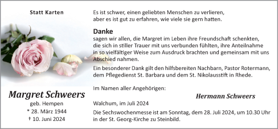 Traueranzeige von Margret Schweers von Neue Osnabrücker Zeitung GmbH & Co. KG