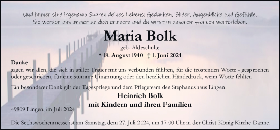 Traueranzeige von Maria Bolk von Neue Osnabrücker Zeitung GmbH & Co. KG