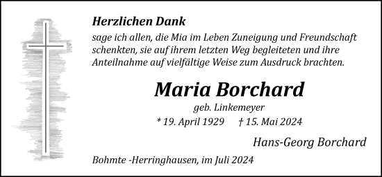 Traueranzeige von Maria Borchard von Neue Osnabrücker Zeitung GmbH & Co. KG