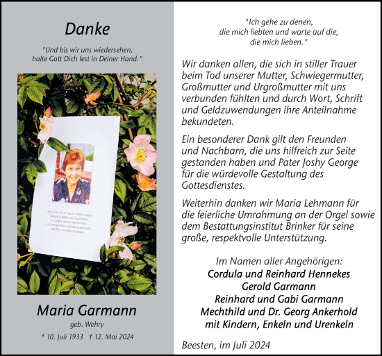 Traueranzeige von Maria Garmann von Neue Osnabrücker Zeitung GmbH & Co. KG
