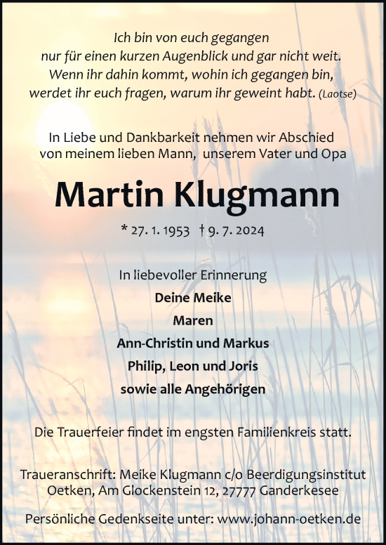 Traueranzeige von Martin Klugmnann von DK Medien GmbH & Co. KG