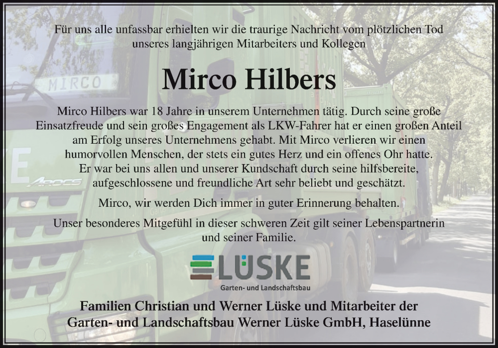  Traueranzeige für Mirco Hilbers vom 30.07.2024 aus Neue Osnabrücker Zeitung GmbH & Co. KG