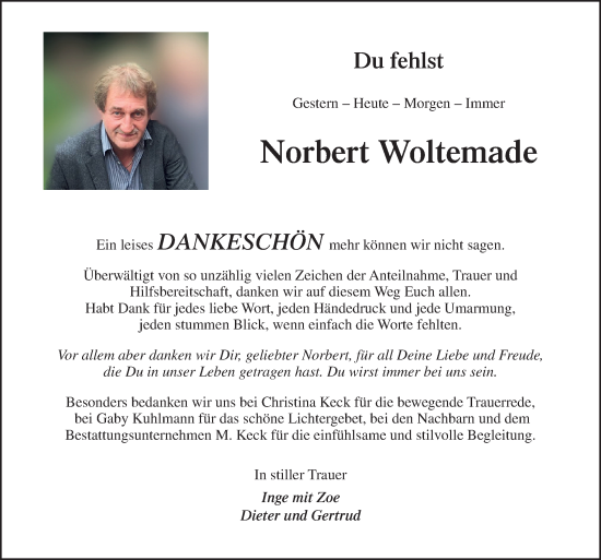 Traueranzeige von Norbert Woltemade von Neue Osnabrücker Zeitung GmbH & Co. KG