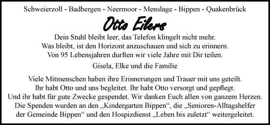 Traueranzeige von Otto Eilers von Neue Osnabrücker Zeitung GmbH & Co. KG