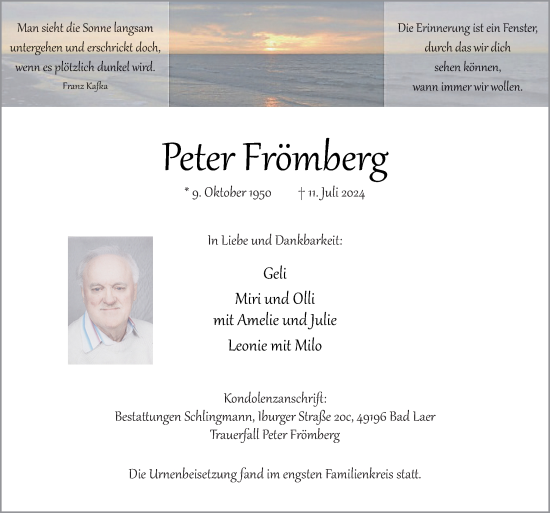 Traueranzeige von Peter Frömberg von Neue Osnabrücker Zeitung GmbH & Co. KG